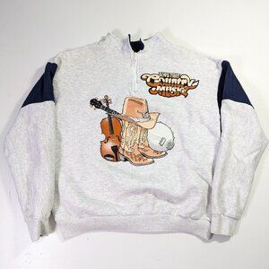 love that country music quarter zip sweater boots and cowboy hat